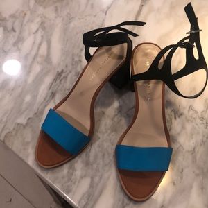 Loeffler Randall blue, green and black sandals.